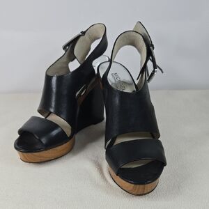 Michael Kors Black and Tan Wedge Sandals Open Toe